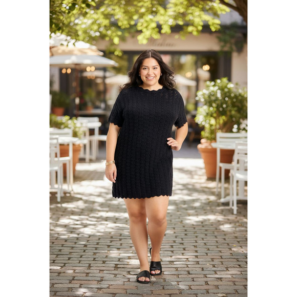 NWT A New Day Black Women's Short Sleeve Pointelle Mini Sweater Dress - Picture 1 of 6